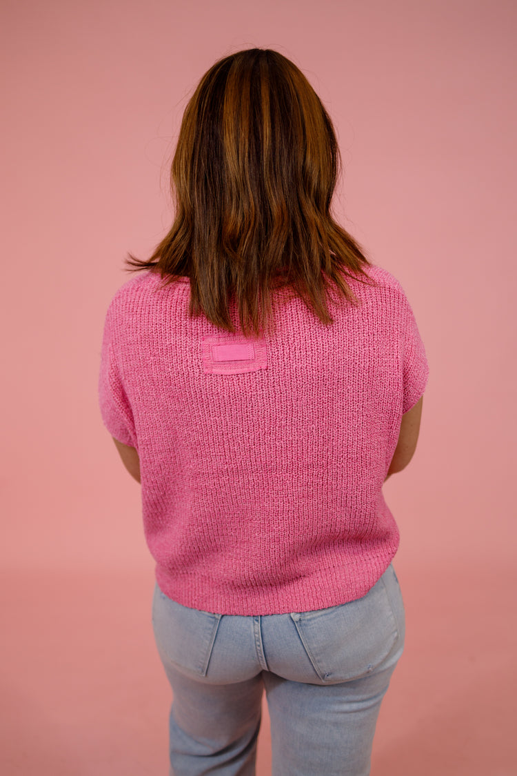 Knit Split Neck Side Slit Top, CANDY PINK Jaxe + Grace Boutique