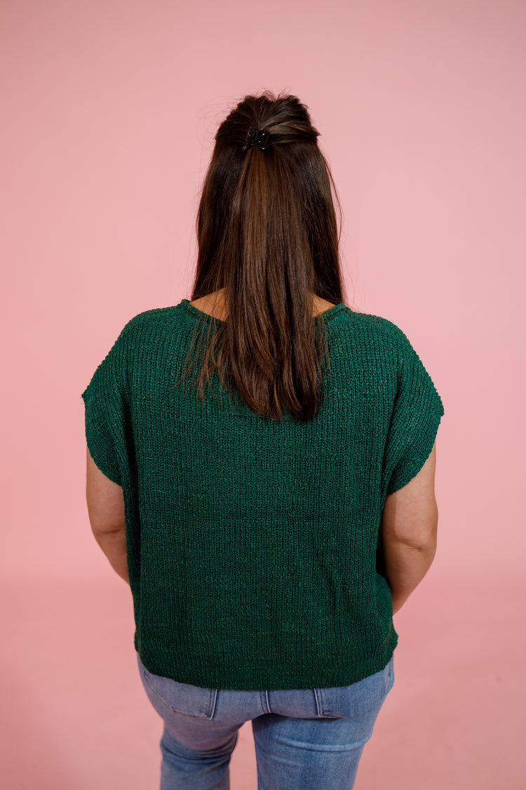 Knit Split Neck Side Slit Top, DK GREEN Jaxe + Grace Boutique