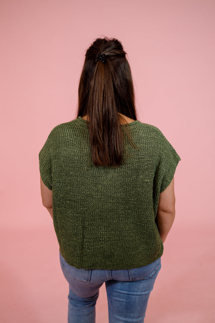 Knit Split Neck Side Slit Top, LT. OLIVE Jaxe + Grace Boutique