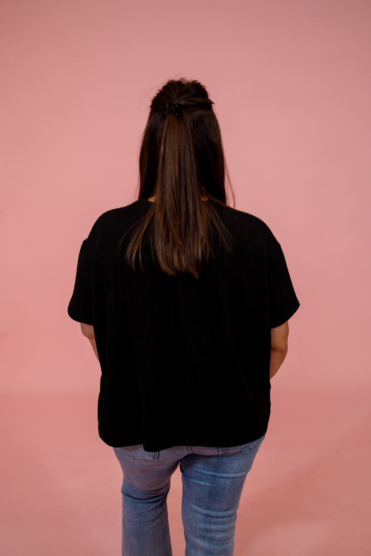 Ribbed Front Pocket Top, BLACK, S-3XL Jaxe + Grace Boutique