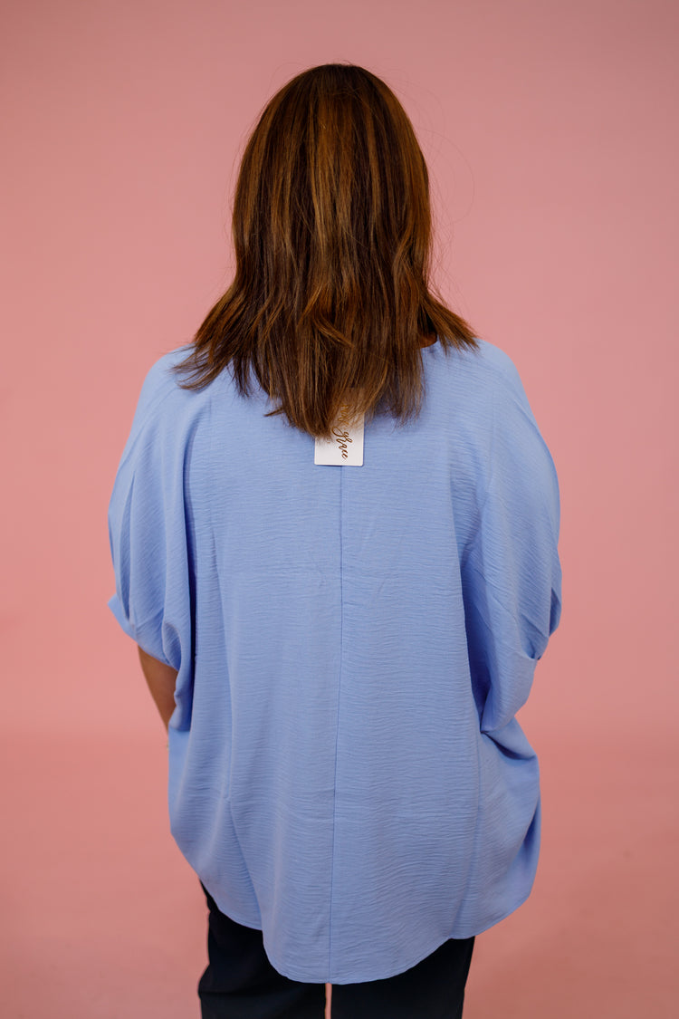 Woven V-neck Puff Half Sleeve Top, SPRING BLUE Jaxe + Grace Boutique
