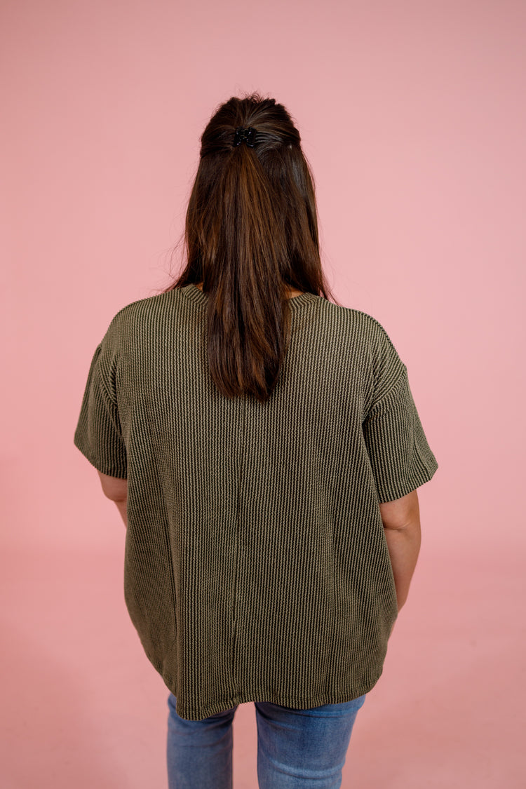 Ribbed Front Pocket Top, DK OLIVE Jaxe + Grace Boutique