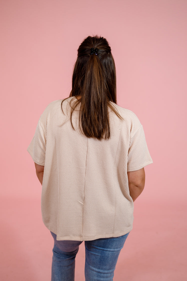 Ribbed Front Pocket Top, SAND BEIGE, S-3XL Jaxe + Grace Boutique