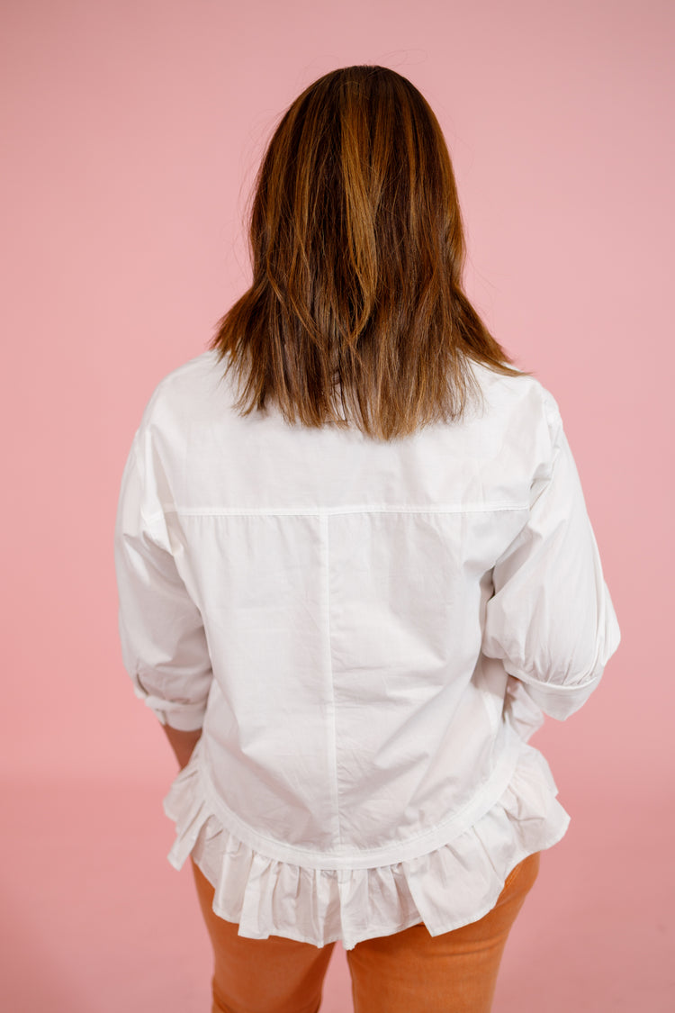White Ruffle Hem Peplum Top Jaxe + Grace Boutique