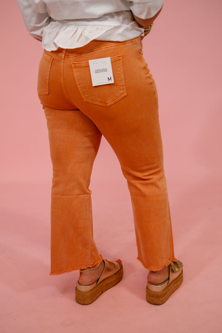 Z Acid Wash Crop Flare Jeans, ORANGE Jaxe + Grace Boutique