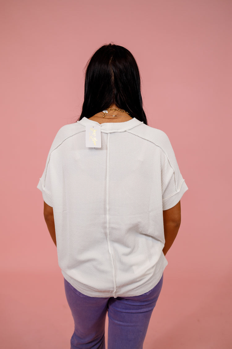 Ribbed Cuff Sleeve Top, WHITE, S-3XL Jaxe + Grace Boutique