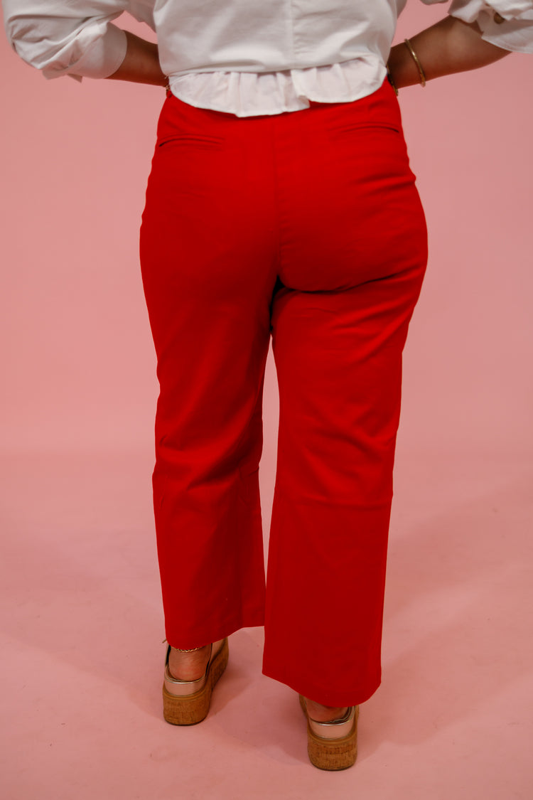 Red Scallop Pocket Pants Jaxe + Grace Boutique