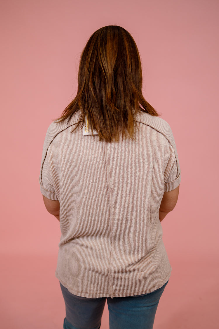 Ribbed Cuff Sleeve Top, ASH MOCHA, S-3XL Jaxe + Grace Boutique