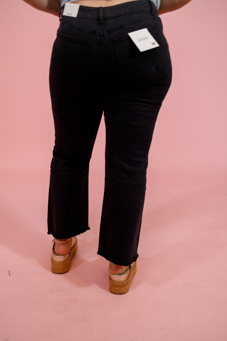 Z Acid Wash Crop Flare Jeans, BLACK, REG & CURVY Jaxe + Grace Boutique