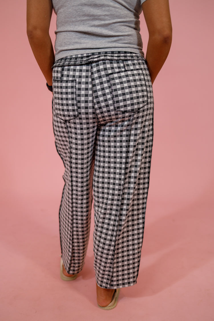 Soft Brushed Gingham Barrel Knit Pants, BLACK Jaxe + Grace Boutique
