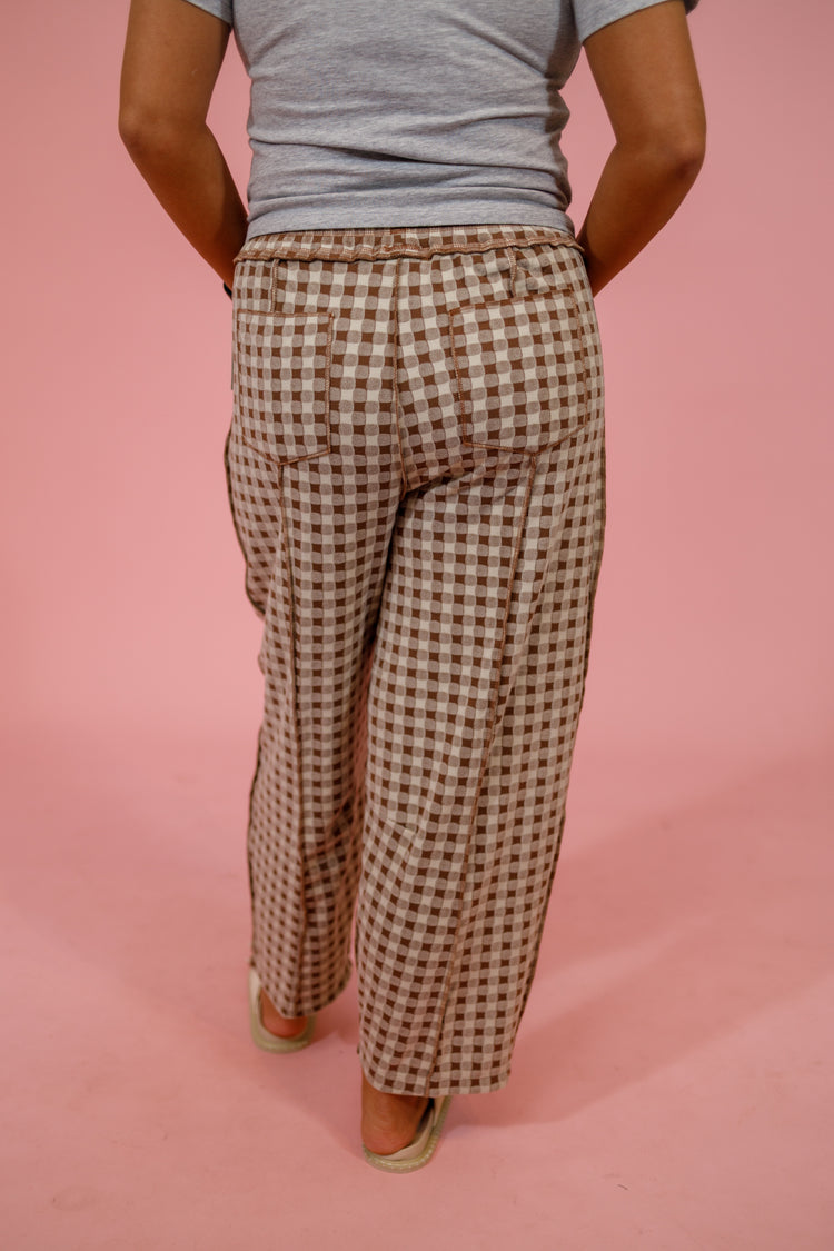 Soft Brushed Gingham Barrel Knit Pants, MOCHA Jaxe + Grace Boutique