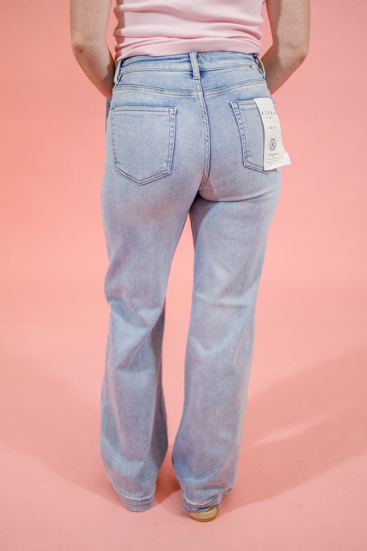 Risen Light Wash Wide Leg Jeans