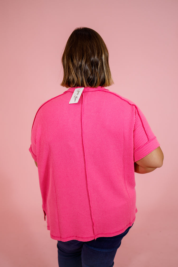 Curvy Ribbed Cuff Sleeve Top, HOT PINK Jaxe + Grace Boutique