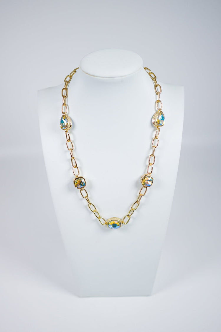 Gold Textured Chain with Teardrop Stones Necklace Jaxe + Grace Boutique