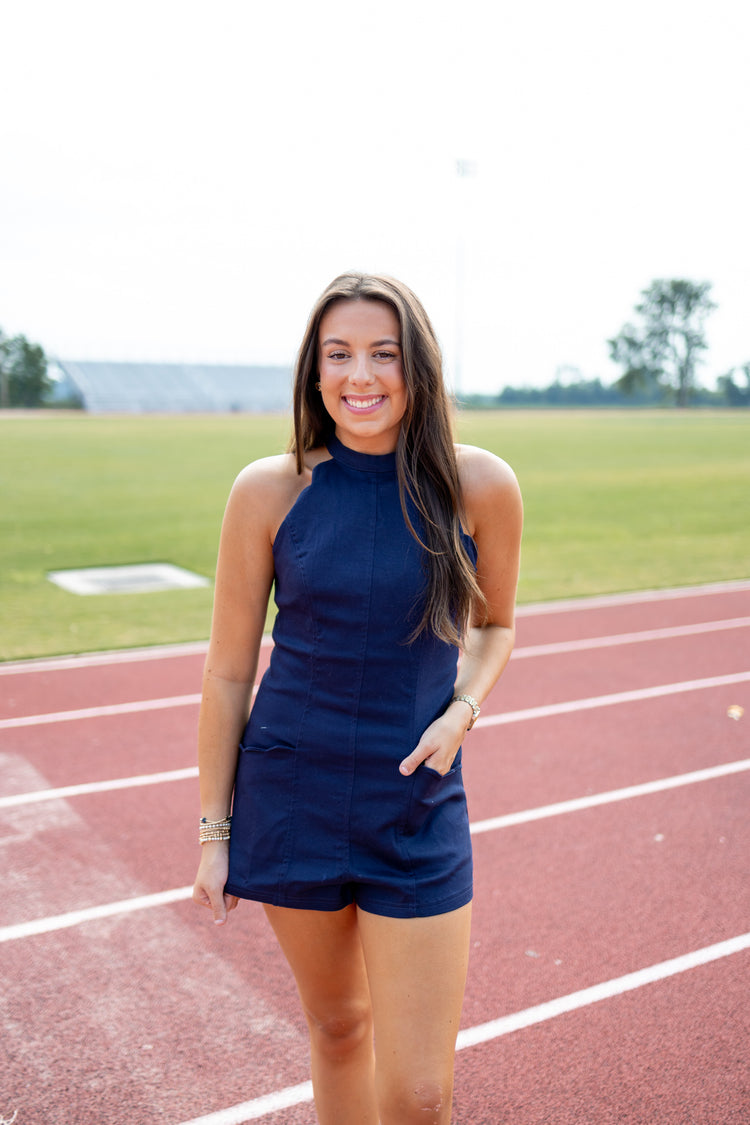 Navy Scallop Detail Romper Jaxe + Grace Boutique