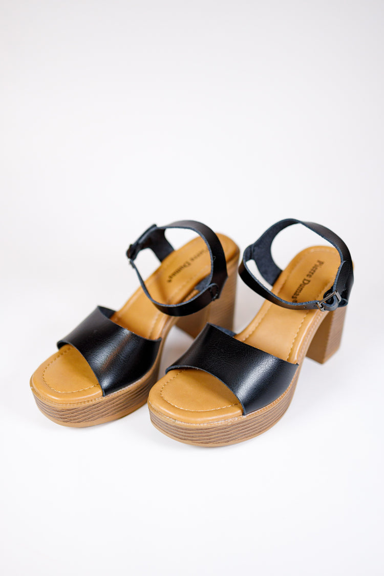 Black Wooden Sole Heels