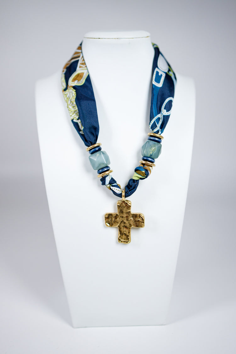 Hammered Cross Pendant Scarf Necklace Jaxe + Grace Boutique