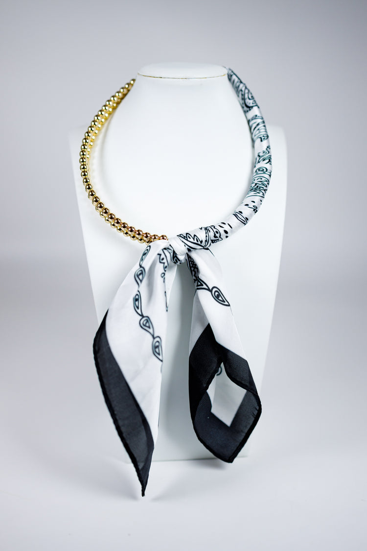 Black and White Pattern Beaded Scarf Necklace Jaxe + Grace Boutique