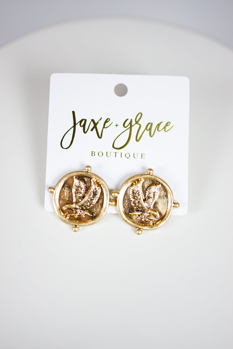Hammered Studded Eagle Earrings Jaxe + Grace Boutique
