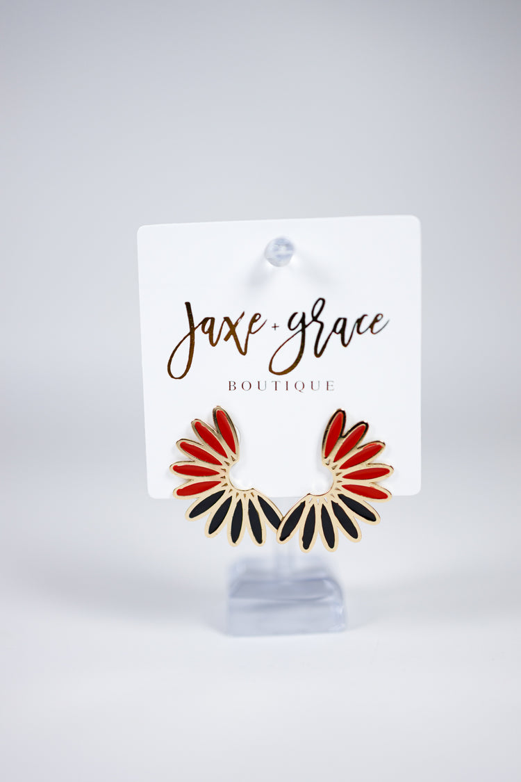 Red and Black Fan Shape Earrings Jaxe + Grace Boutique