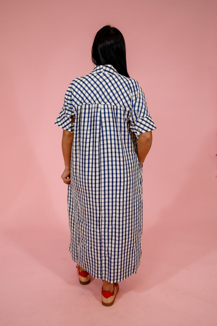 Navy Gingham Midi Dress Jaxe + Grace Boutique