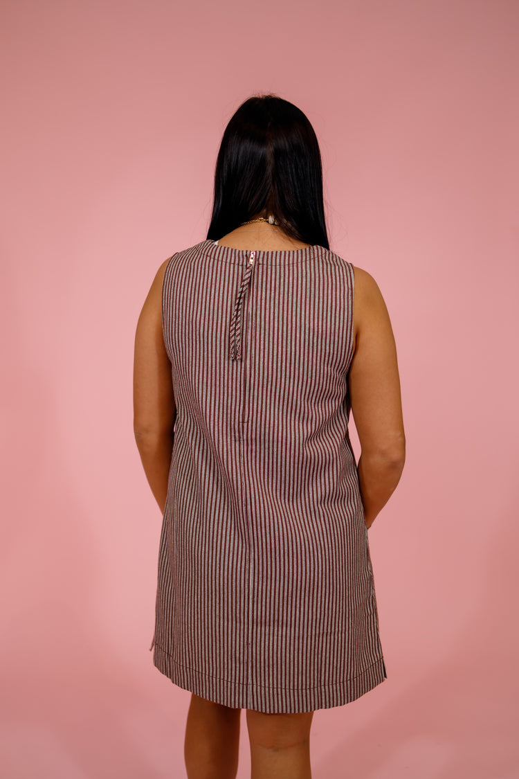 Mocha Brown Washed Striped Dress Jaxe + Grace Boutique