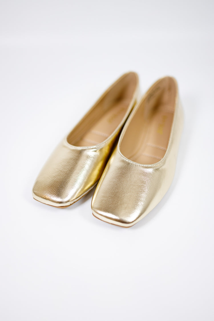 Gold Slip on Ballet Flats Jaxe + Grace Boutique