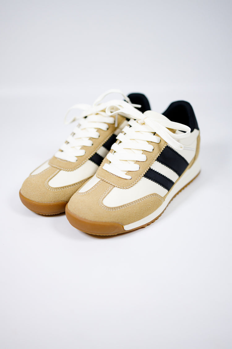 Khaki and Black Stripe Sneakers Jaxe + Grace Boutique