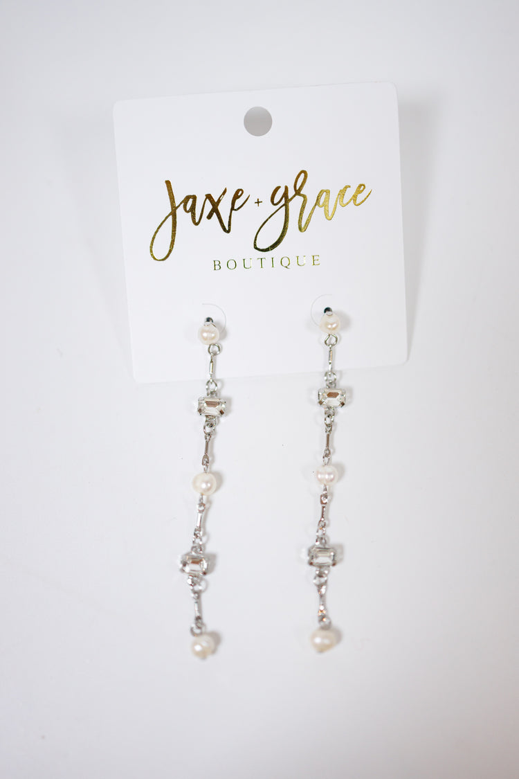 Silver Crystal and Pearl Dangle Earrings Jaxe + Grace Boutique