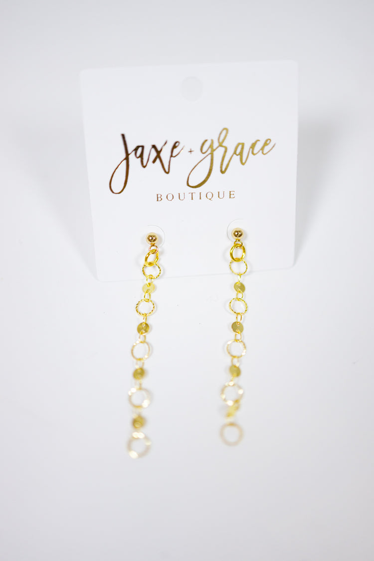 Gold Circle Dangle Drop Earrings Jaxe + Grace Boutique