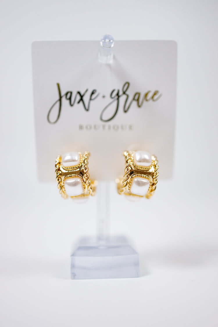 Textured Gold and Pearl Hoop Earrings Jaxe + Grace Boutique