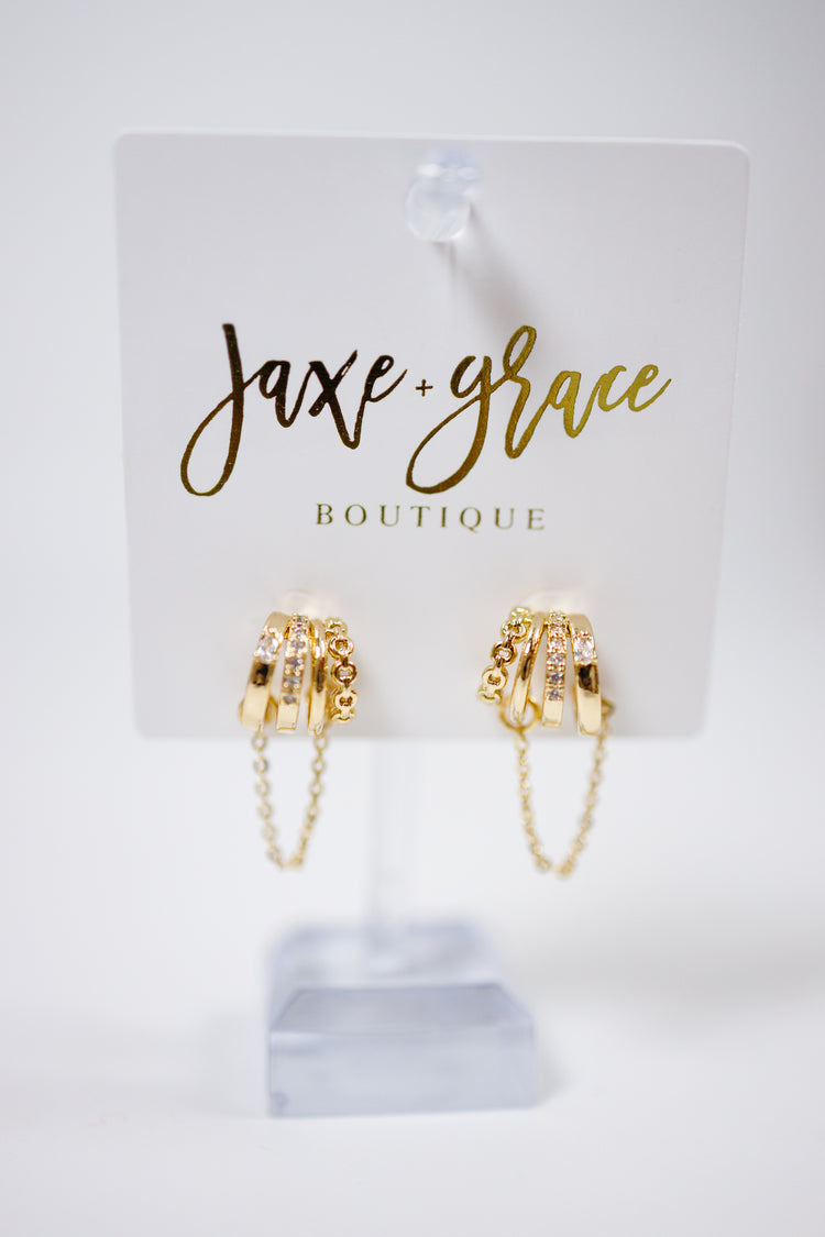 Gold CZ 4 Row Chain Hoops Jaxe + Grace Boutique