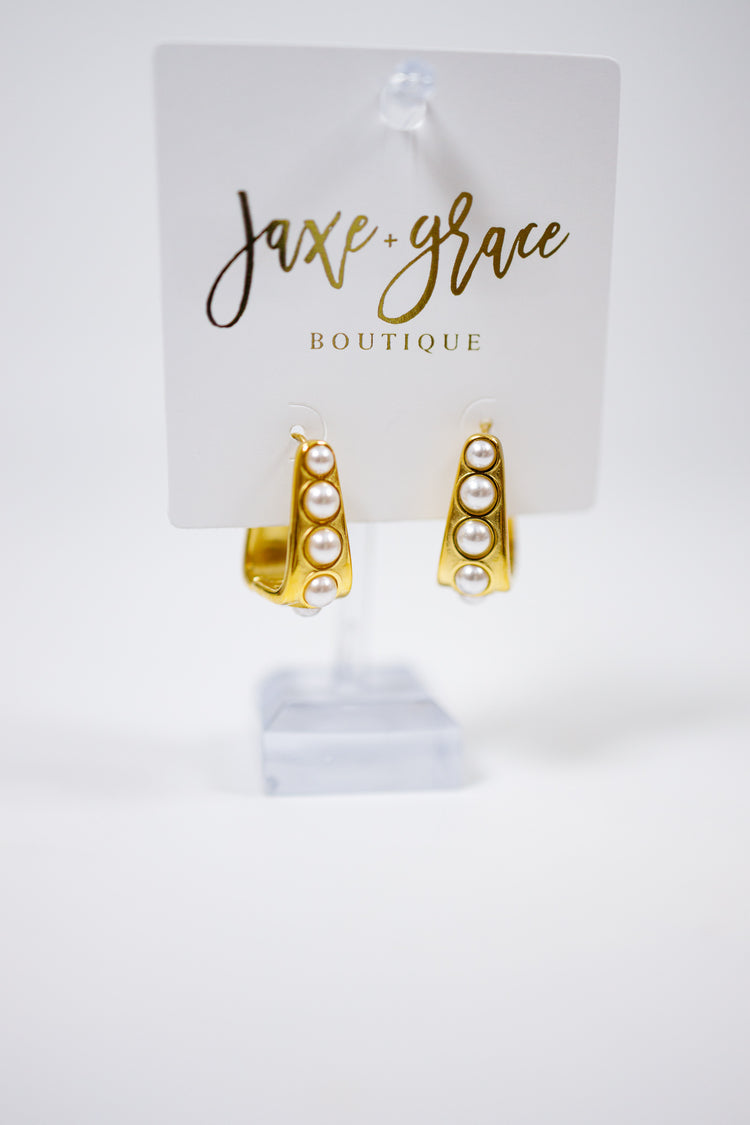 Pearl Gold Plated Geo Huggie Hoops Jaxe + Grace Boutique
