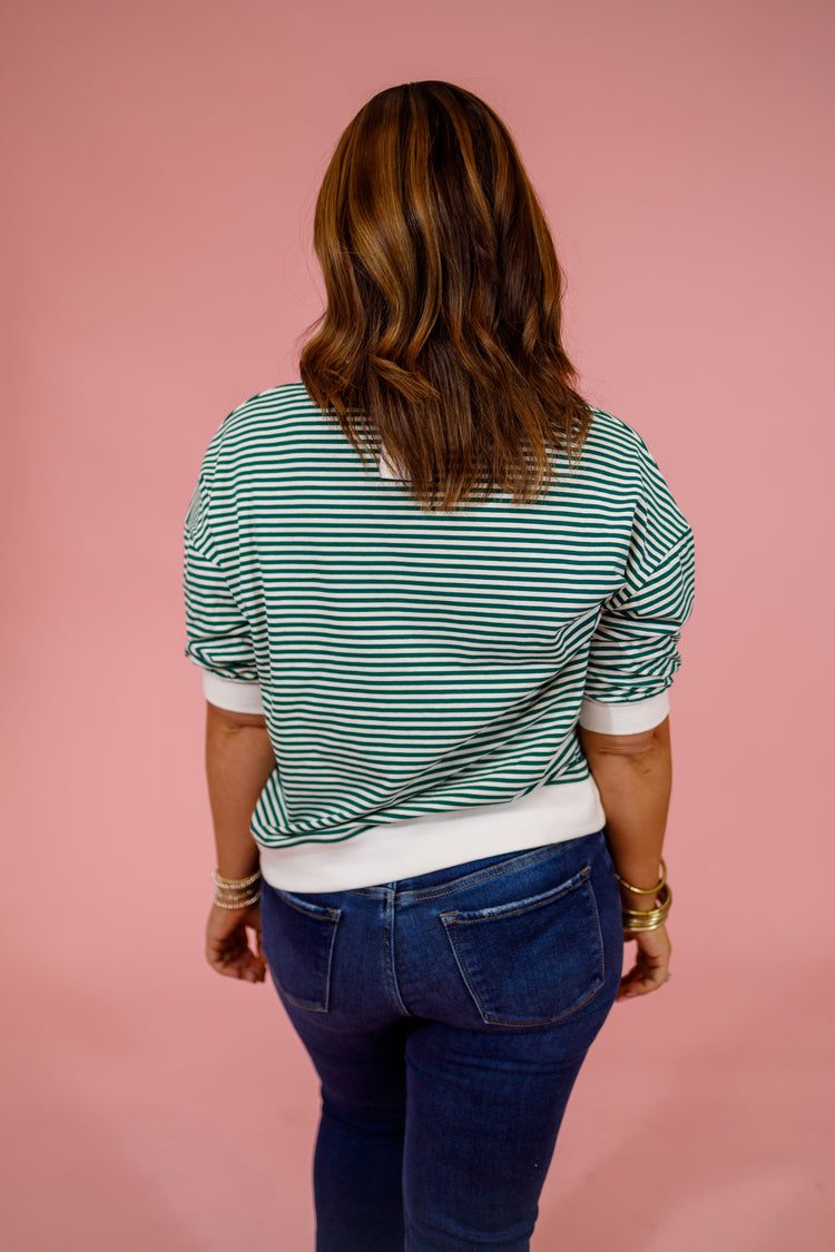 Striped Contrast Top, HUNTER GREEN Jaxe + Grace Boutique