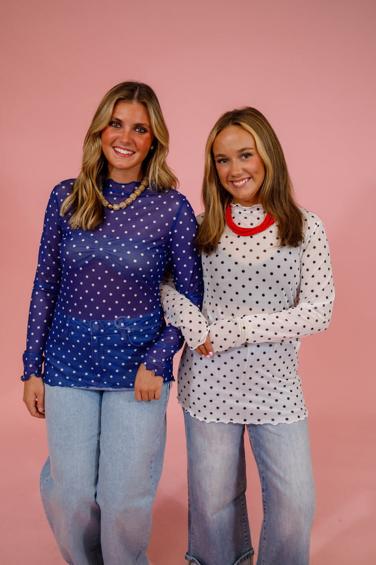 Navy Polka Dot Mesh Layering Top Jaxe + Grace Boutique