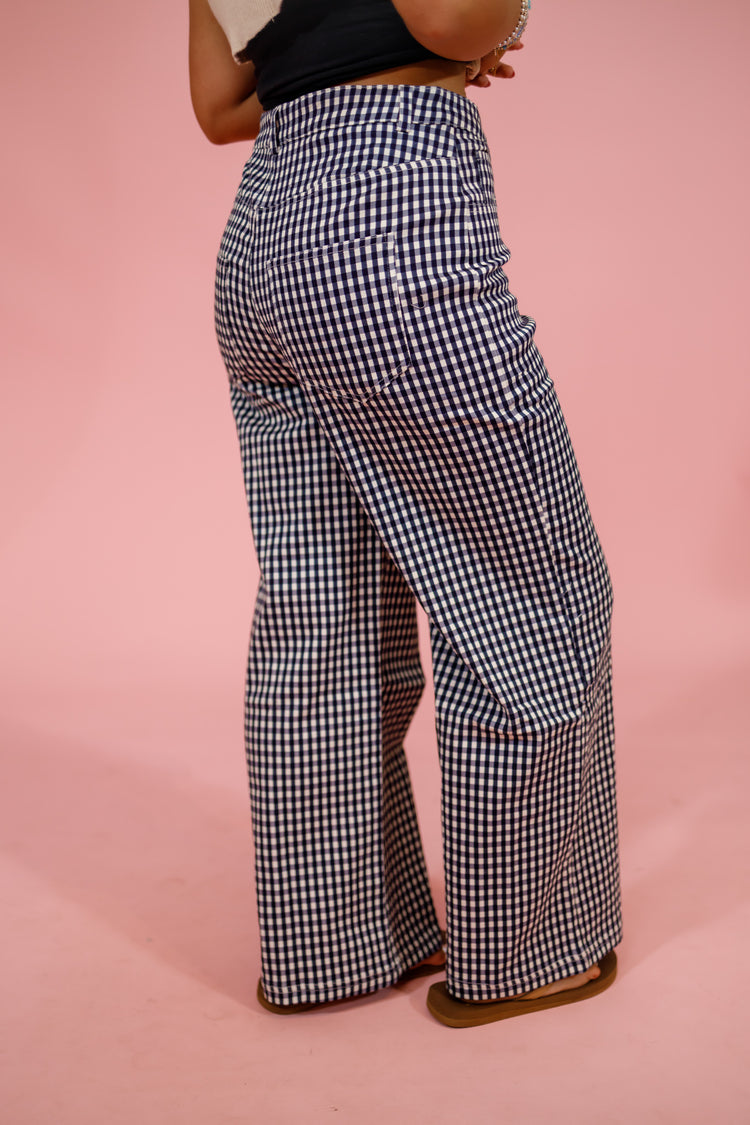 Navy Gingham Straight Leg Pants Jaxe + Grace Boutique