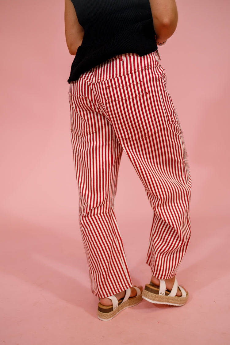 Stripe Twill Barrel Pants, RED Jaxe + Grace Boutique