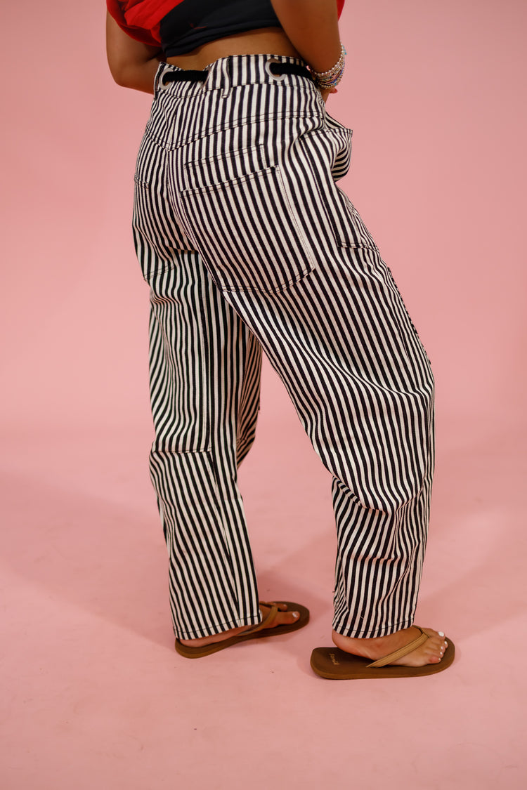 Stripe Twill Barrel Pants, BLACK Jaxe + Grace Boutique