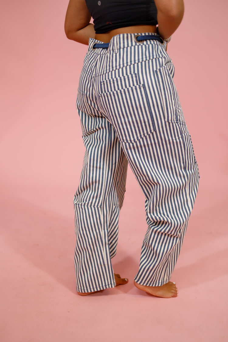 Stripe Twill Barrel Pants, NAVY Jaxe + Grace Boutique