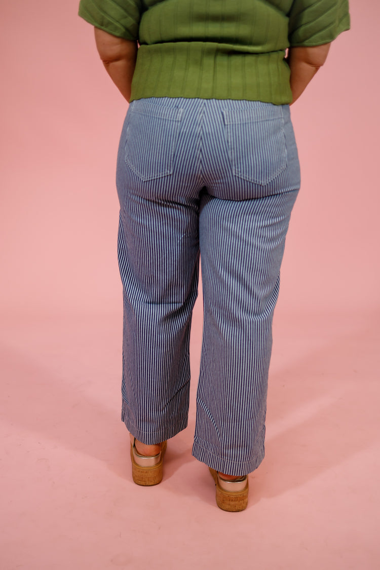 Navy Stripe Wide Leg Cropped Pants Jaxe + Grace Boutique