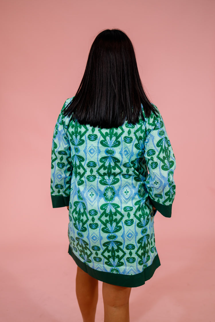 Green Pattern Contrast Collar Dress, S-2XL Jaxe + Grace Boutique