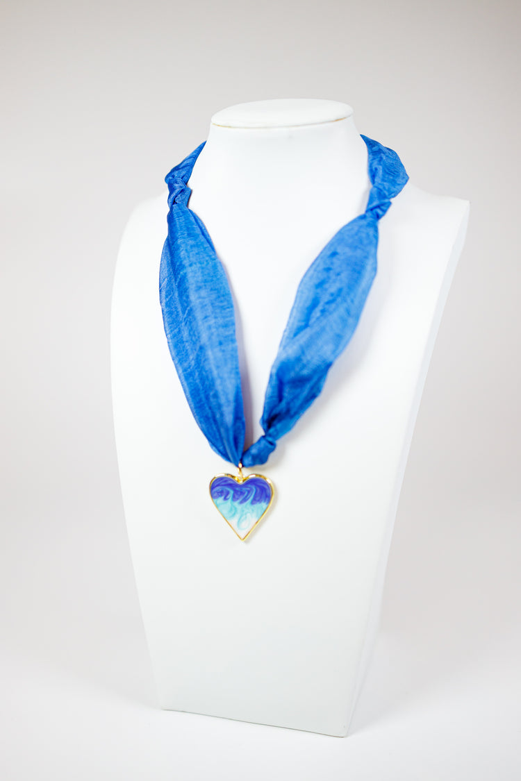 HD Blue Tie Dye Heart Scarf Necklace