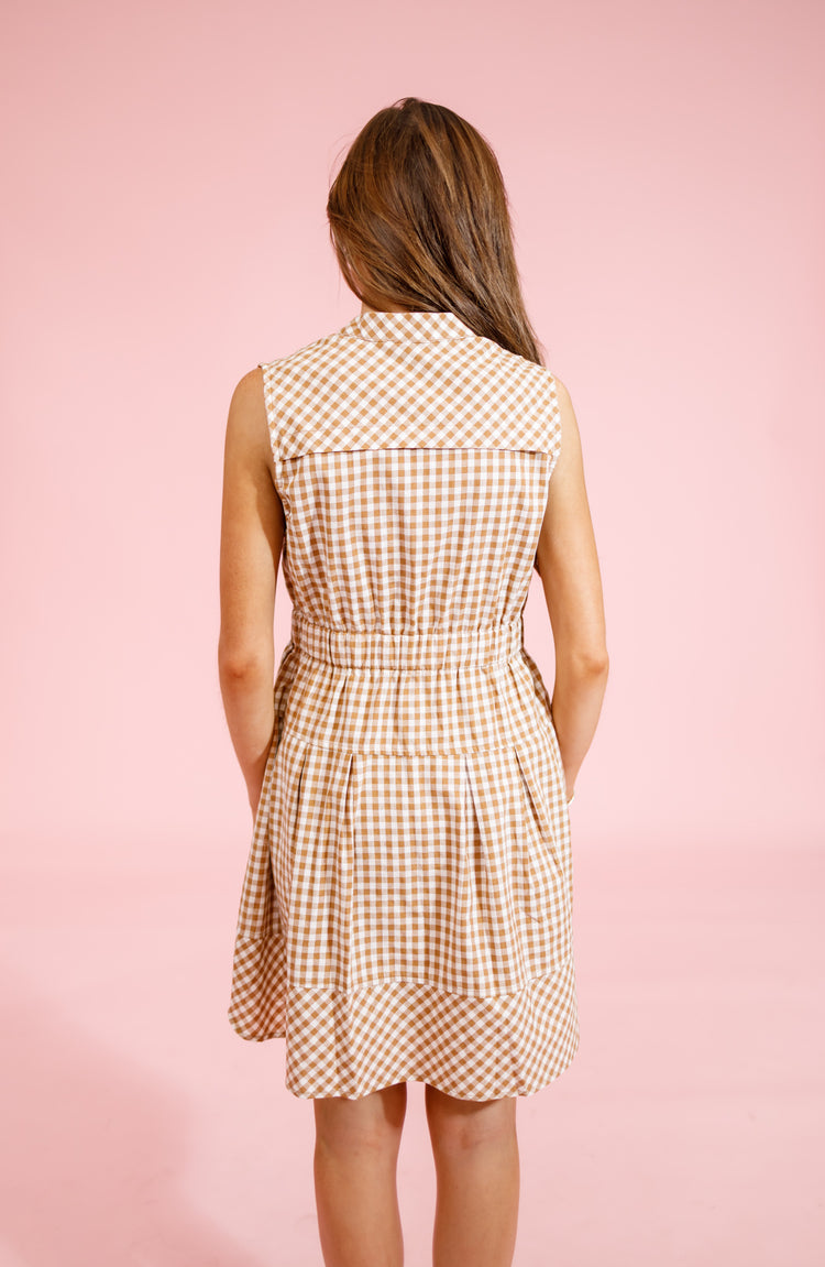 Camel Gingham Tiered Ruffle Mini Dress Jaxe + Grace Boutique