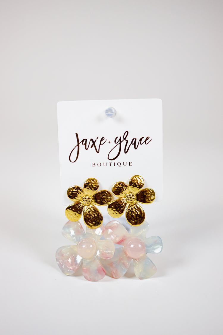 HD Gold & Acrylic Flower Earrings