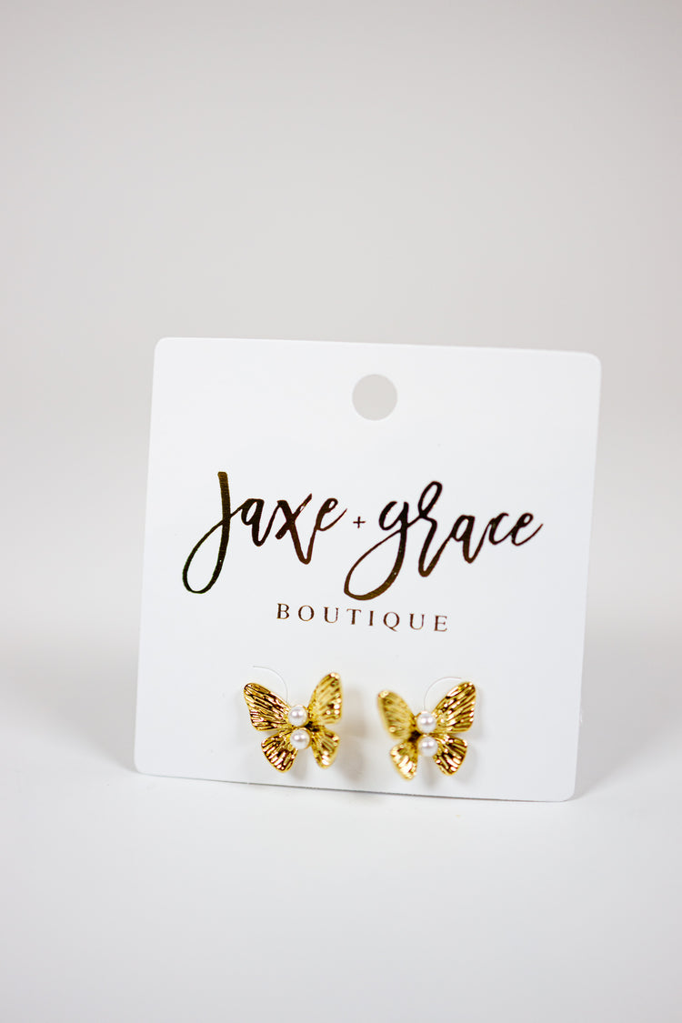 HD Butterfly and Pearl Stud Earrings