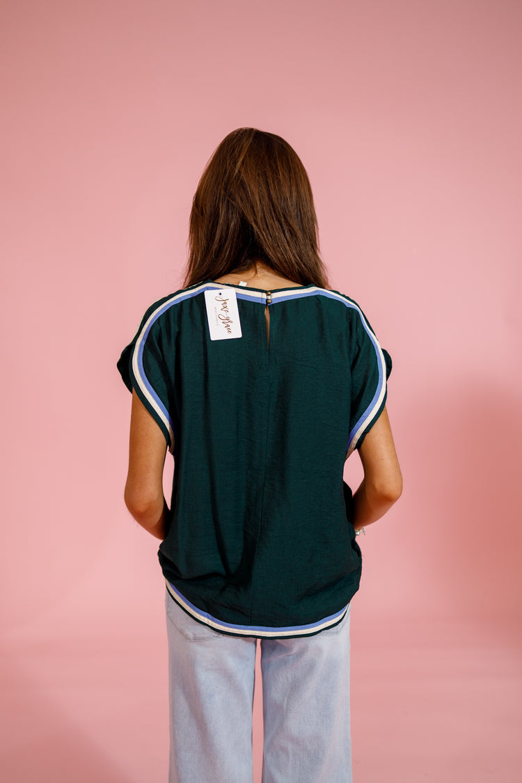 Hunter Green Multi Trim Top, S-2XL Jaxe + Grace Boutique