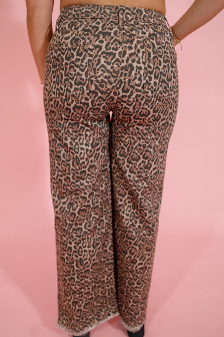 Leopard Denim Wide Leg Pants Jaxe + Grace Boutique