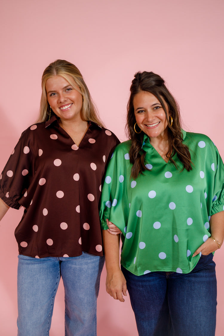 Burgundy Satin Polka Dot Top Jaxe + Grace Boutique