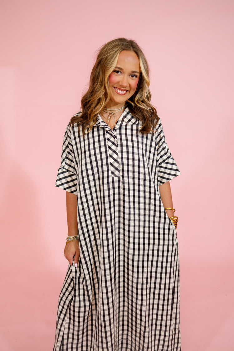Black Gingham Midi Dress Jaxe + Grace Boutique