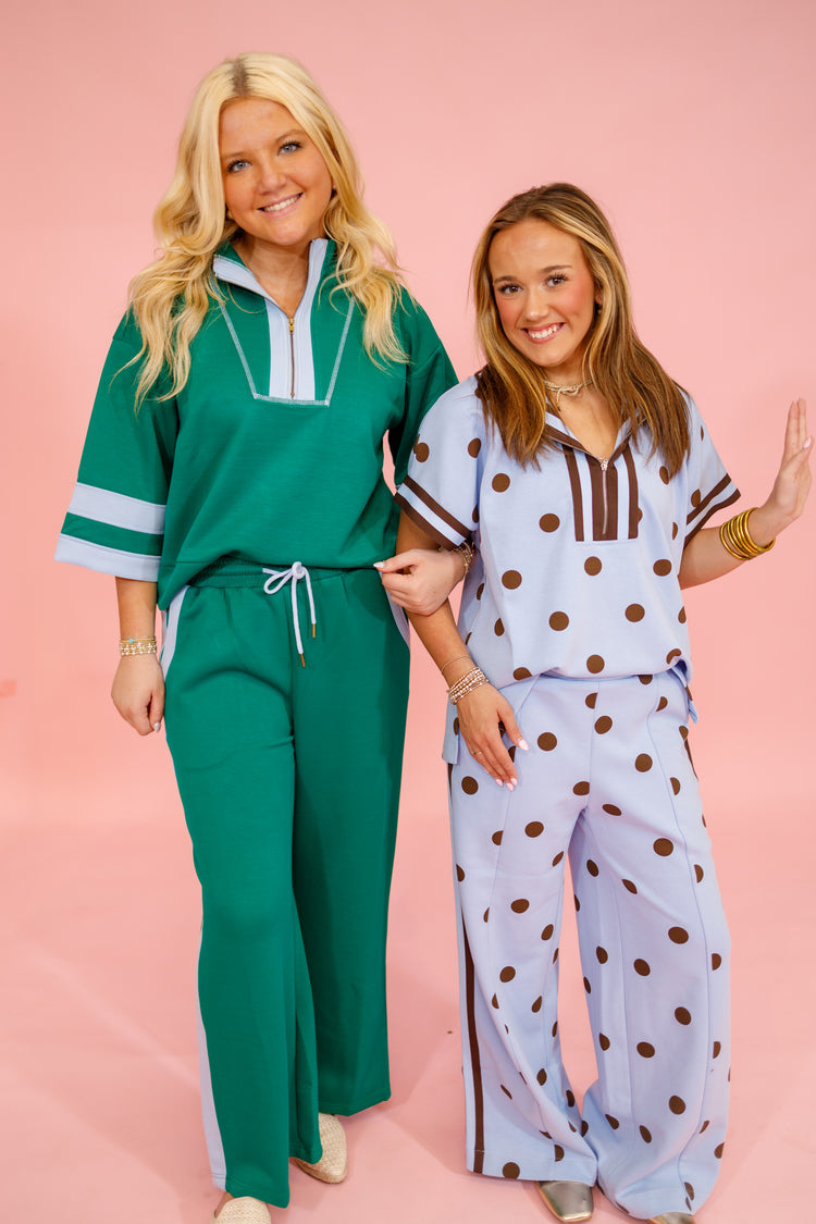 Green and Blue Contrast Trim Pants Set Jaxe + Grace Boutique